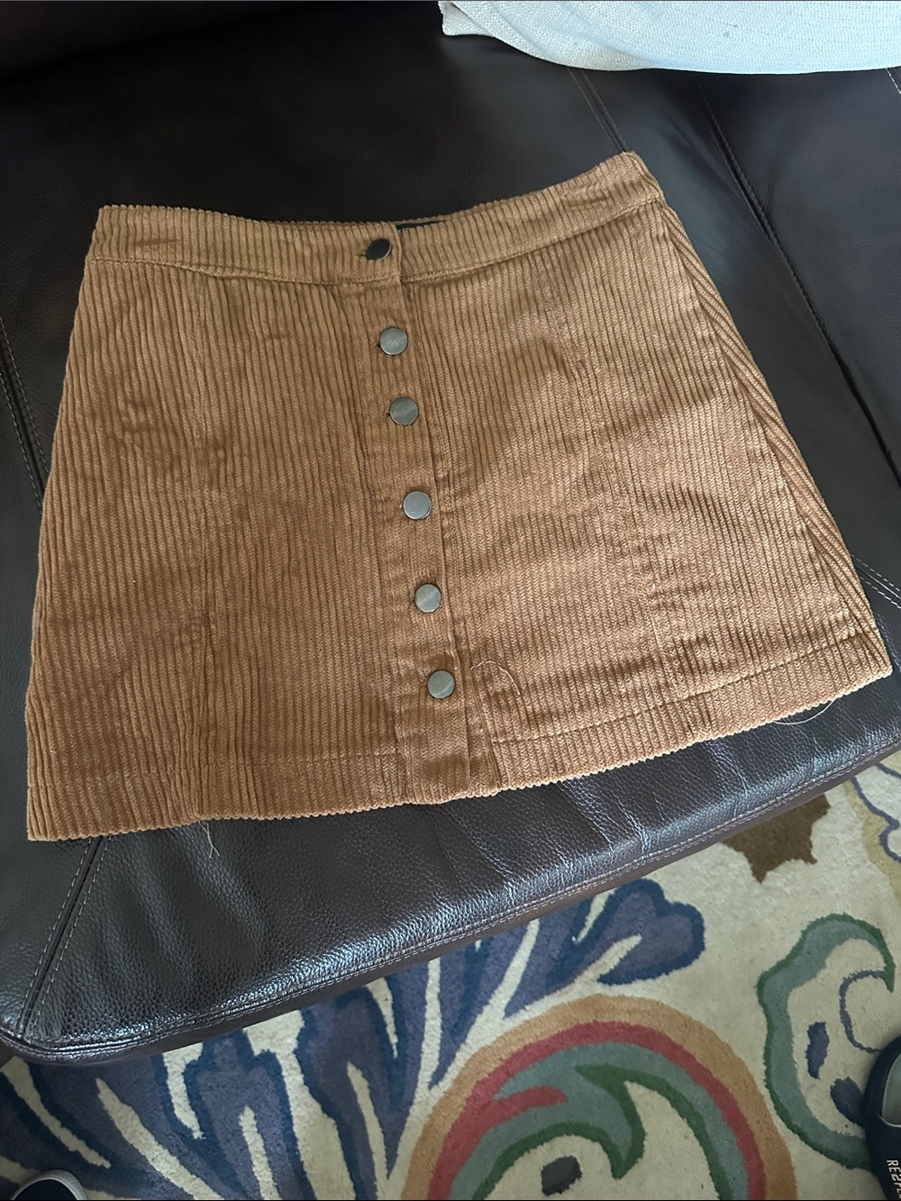 Brown Corduroy Button-Front Mini Skirt